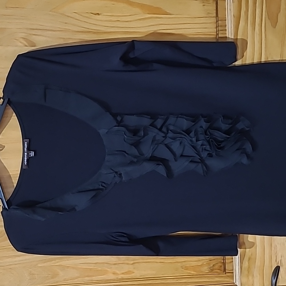Adrienne Vittadini Size M Black Ruffle Front Shirt